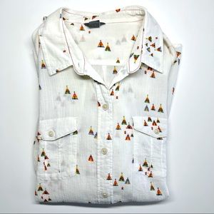 Womens Eddie Bauer Sheer Crepe Tepee Print Long Sleeve Blouse Size L